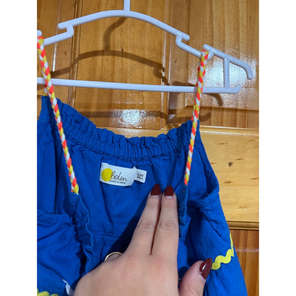 Mini Boden Embroidered Sundress Blue Cotton Ric Rac Trim Sleeveless Summer Dress - Picture 3 of 4